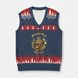 Oktoberfest Munchen Roaring Lion V-Neck Knit Sweater Vest Since 1810 Crown and Beer Weapon TS02 Navy Red Print Your Wear