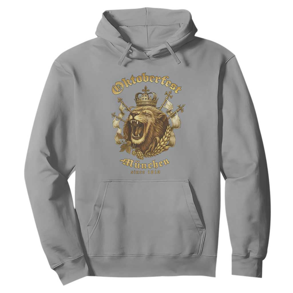 Oktoberfest Munchen Roaring Lion Hoodie Since 1810 Crown and Beer Weapon TS02 Sport Gray Print Your Wear