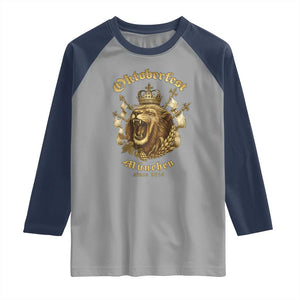 Oktoberfest Munchen Roaring Lion Raglan Shirt Since 1810 Crown and Beer Weapon TS02 Sport Gray Navy Print Your Wear