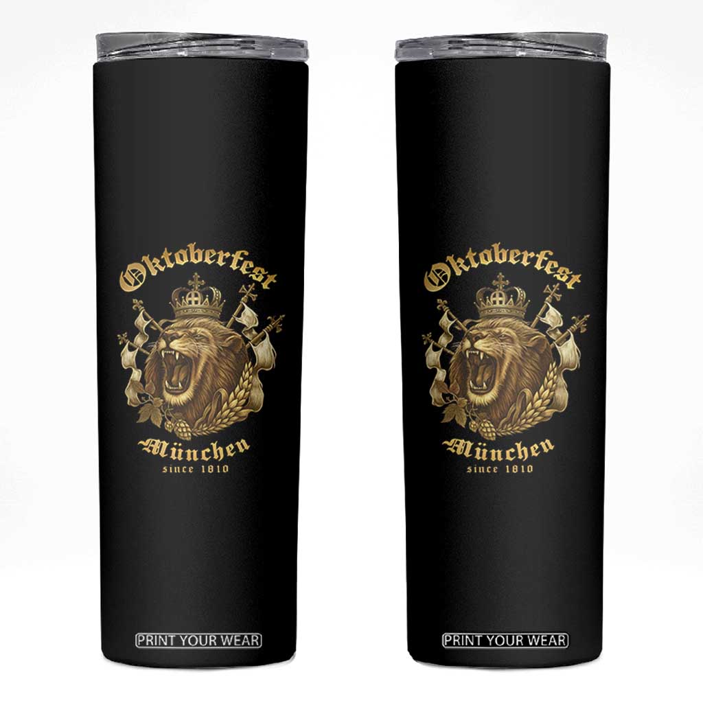 Oktoberfest Munchen Roaring Lion Skinny Tumbler Since 1810 Crown and Beer Weapon TS02 Black Print Your Wear
