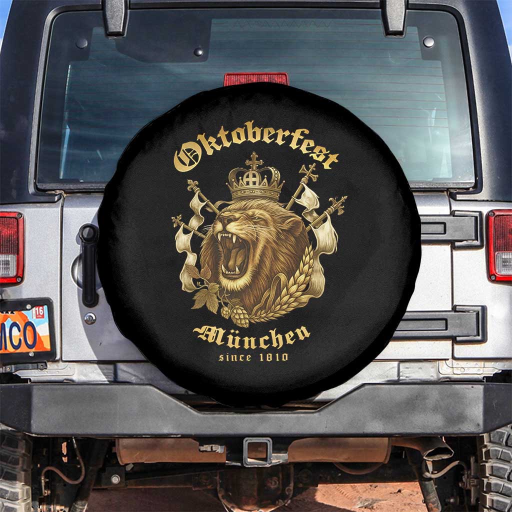 Oktoberfest Munchen Roaring Lion Spare Tire Cover Since 1810 Crown and Beer Weapon TS02 No hole Black Print Your Wear