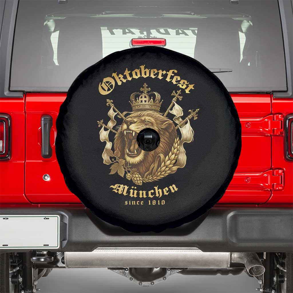Oktoberfest Munchen Roaring Lion Spare Tire Cover Since 1810 Crown and Beer Weapon TS02 Black Print Your Wear