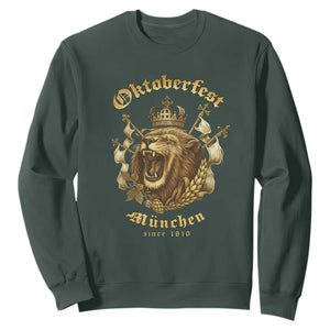 Oktoberfest Munchen Roaring Lion Sweatshirt Since 1810 Crown and Beer Weapon TS02 Dark Forest Green Print Your Wear