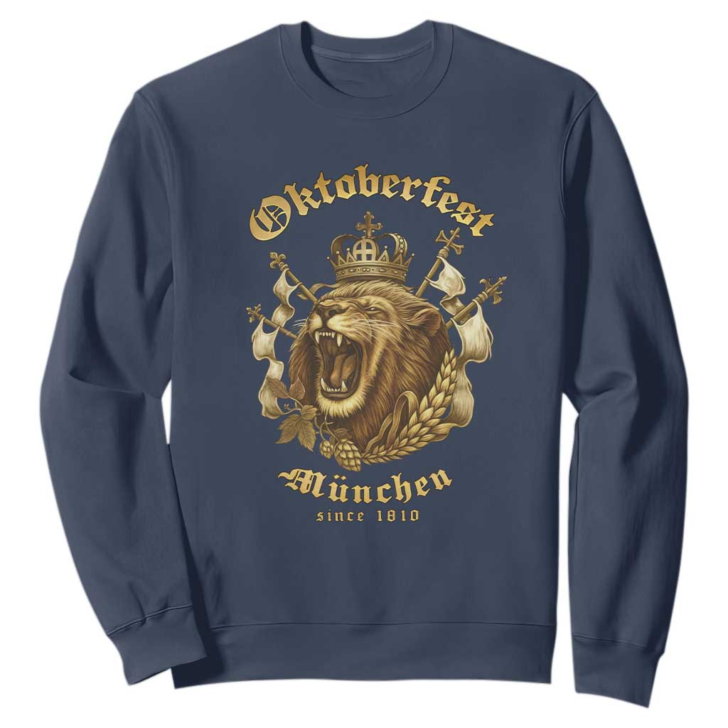 Oktoberfest Munchen Roaring Lion Sweatshirt Since 1810 Crown and Beer Weapon TS02 Navy Print Your Wear