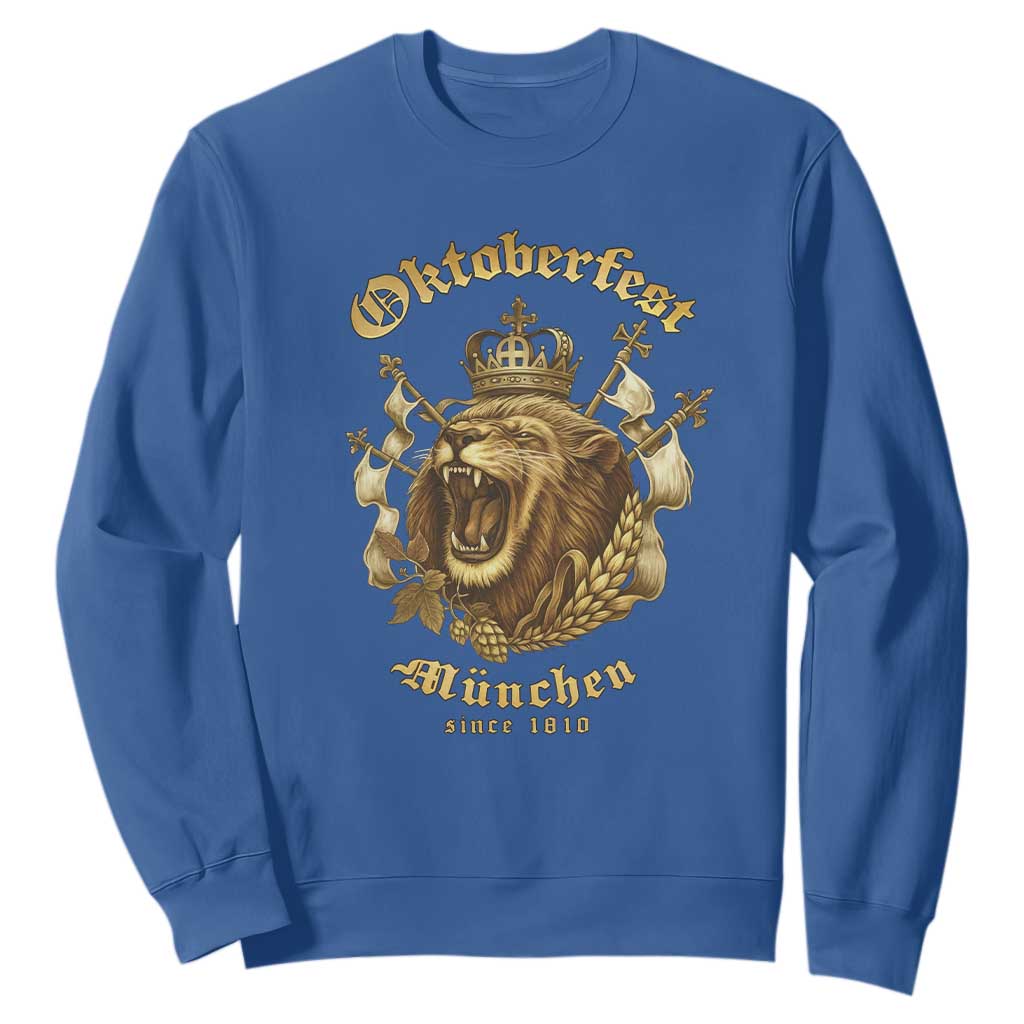 Oktoberfest Munchen Roaring Lion Sweatshirt Since 1810 Crown and Beer Weapon TS02 Royal Blue Print Your Wear