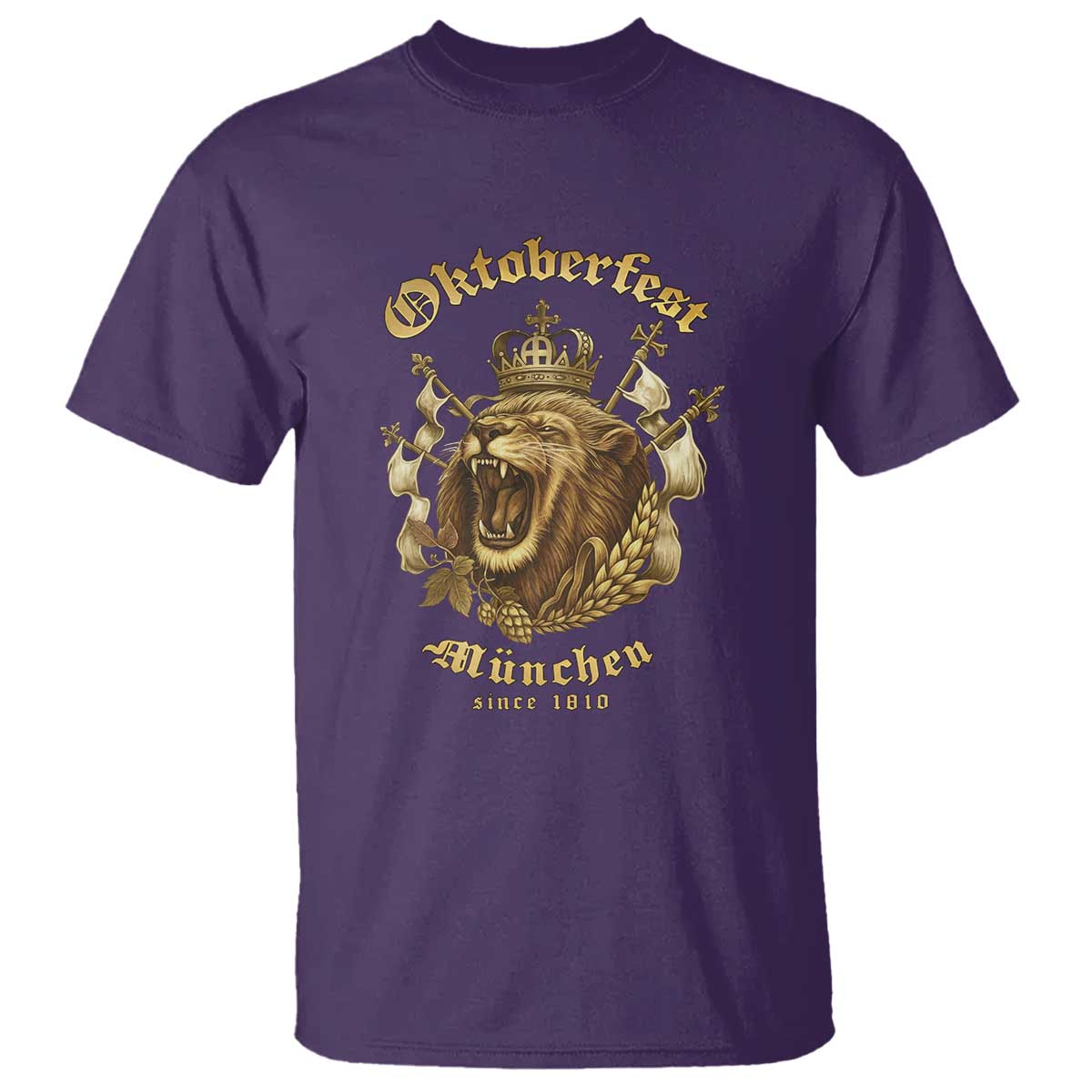 Oktoberfest Munchen Roaring Lion T Shirt Since 1810 Crown and Beer Weapon TS02 Purple Print Your Wear