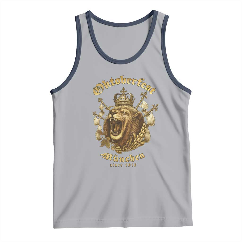 Oktoberfest Munchen Roaring Lion Tank Top Since 1810 Crown and Beer Weapon TS02 Athletic Heather Navy Print Your Wear