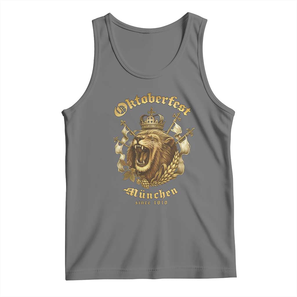 Oktoberfest Munchen Roaring Lion Tank Top Since 1810 Crown and Beer Weapon TS02 Black Heather Print Your Wear
