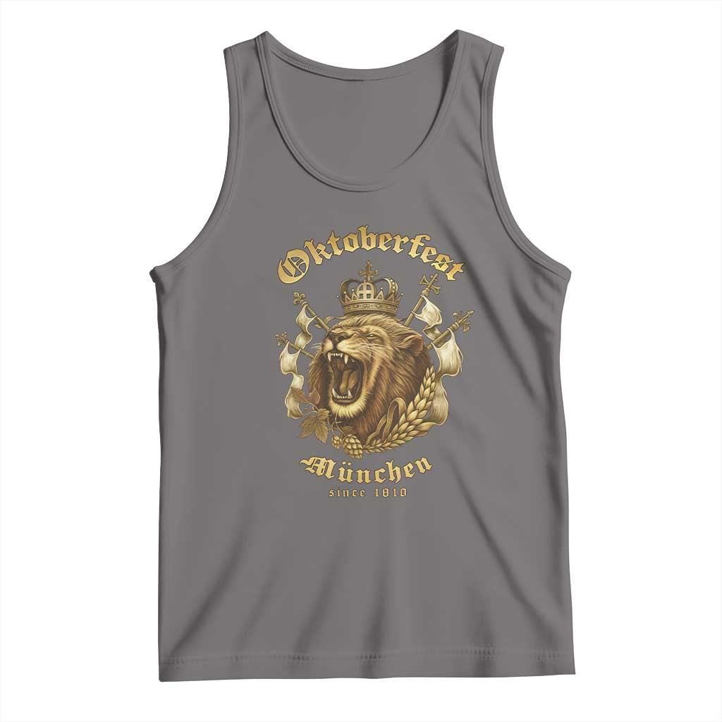 Oktoberfest Munchen Roaring Lion Tank Top Since 1810 Crown and Beer Weapon TS02 Deep Heather Print Your Wear