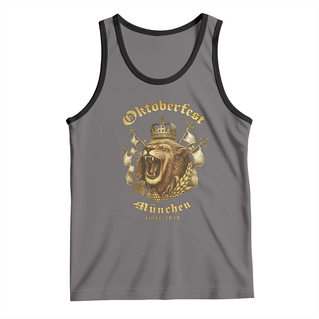 Oktoberfest Munchen Roaring Lion Tank Top Since 1810 Crown and Beer Weapon TS02 Deep Heather Black Print Your Wear