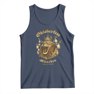 Oktoberfest Munchen Roaring Lion Tank Top Since 1810 Crown and Beer Weapon TS02 Navy Print Your Wear
