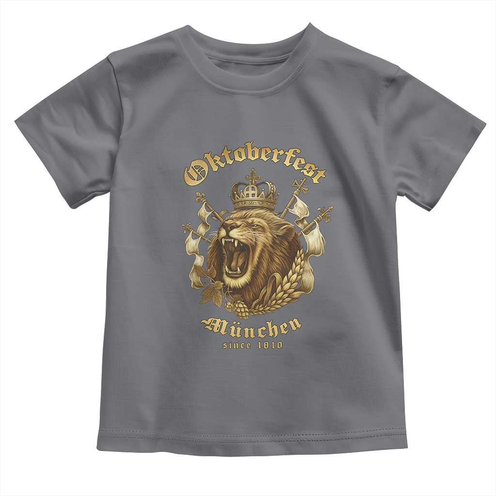 Oktoberfest Munchen Roaring Lion Toddler T Shirt Since 1810 Crown and Beer Weapon TS02 Charcoal Print Your Wear