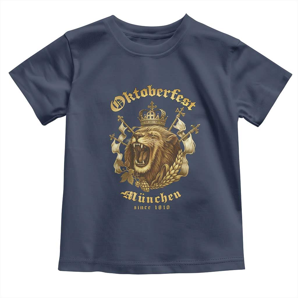 Oktoberfest Munchen Roaring Lion Toddler T Shirt Since 1810 Crown and Beer Weapon TS02 Navy Print Your Wear