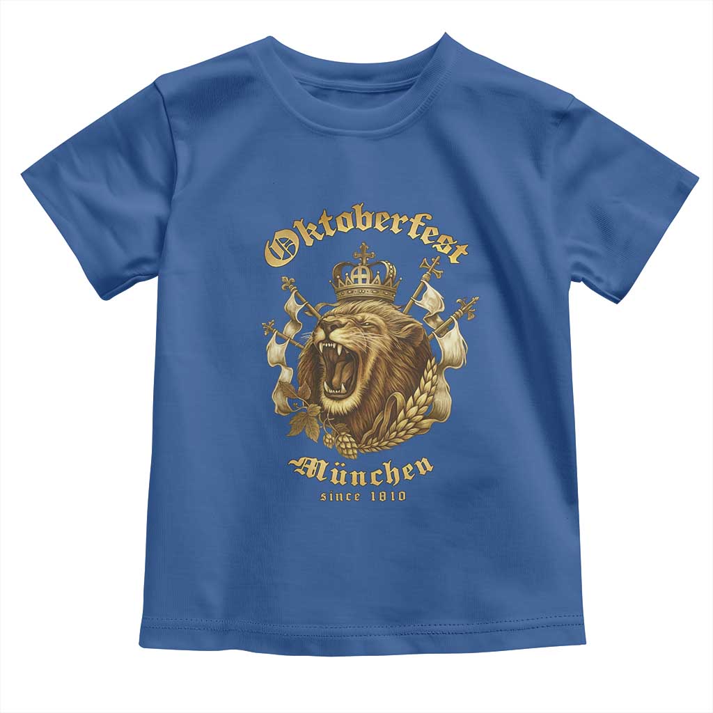 Oktoberfest Munchen Roaring Lion Toddler T Shirt Since 1810 Crown and Beer Weapon TS02 Royal Blue Print Your Wear