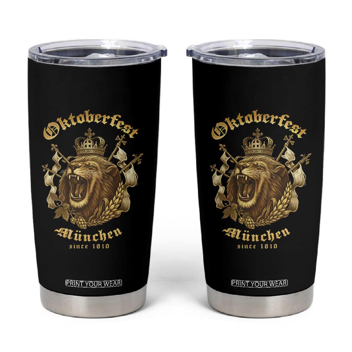 Oktoberfest Munchen Roaring Lion Tumbler Cup Since 1810 Crown and Beer Weapon TS02 Black Print Your Wear