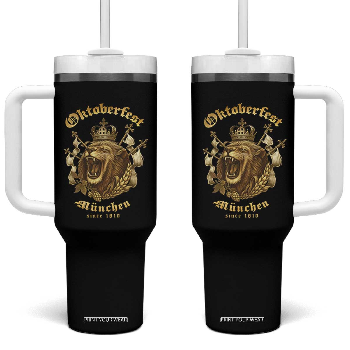 Oktoberfest Munchen Roaring Lion Tumbler With Handle Since 1810 Crown and Beer Weapon TS02 One Size: 40 oz Black Print Your Wear