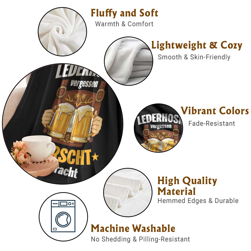 Funny Lederhosen Oktoberfest Beer Drinking Throw Blanket Lederhosn Vergessen Durscht Mitbracht TS02 Print Your Wear