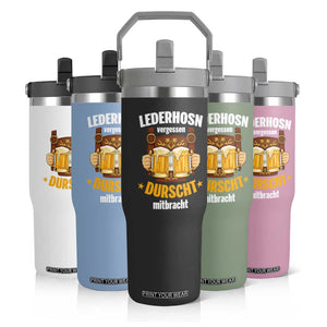 Funny Lederhosen Oktoberfest Beer Drinking Flip Straw Tumbler Lederhosn Vergessen Durscht Mitbracht TS02 Print Your Wear