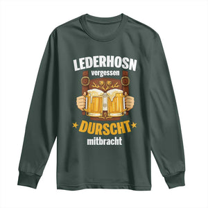 Funny Lederhosen Oktoberfest Beer Drinking Long Sleeve Shirt Lederhosn Vergessen Durscht Mitbracht TS02 Dark Forest Green Print Your Wear