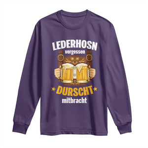 Funny Lederhosen Oktoberfest Beer Drinking Long Sleeve Shirt Lederhosn Vergessen Durscht Mitbracht TS02 Purple Print Your Wear