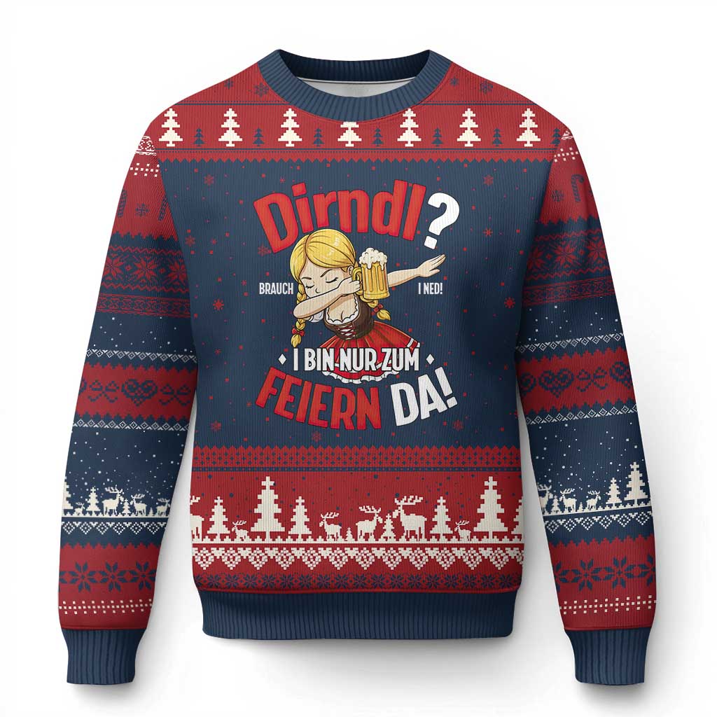 Funny Oktoberfest Dab Girl Ugly Christmas Sweater Dirndl I Bin Nur Zum Feiern Da Party TS02 Navy Red Print Your Wear