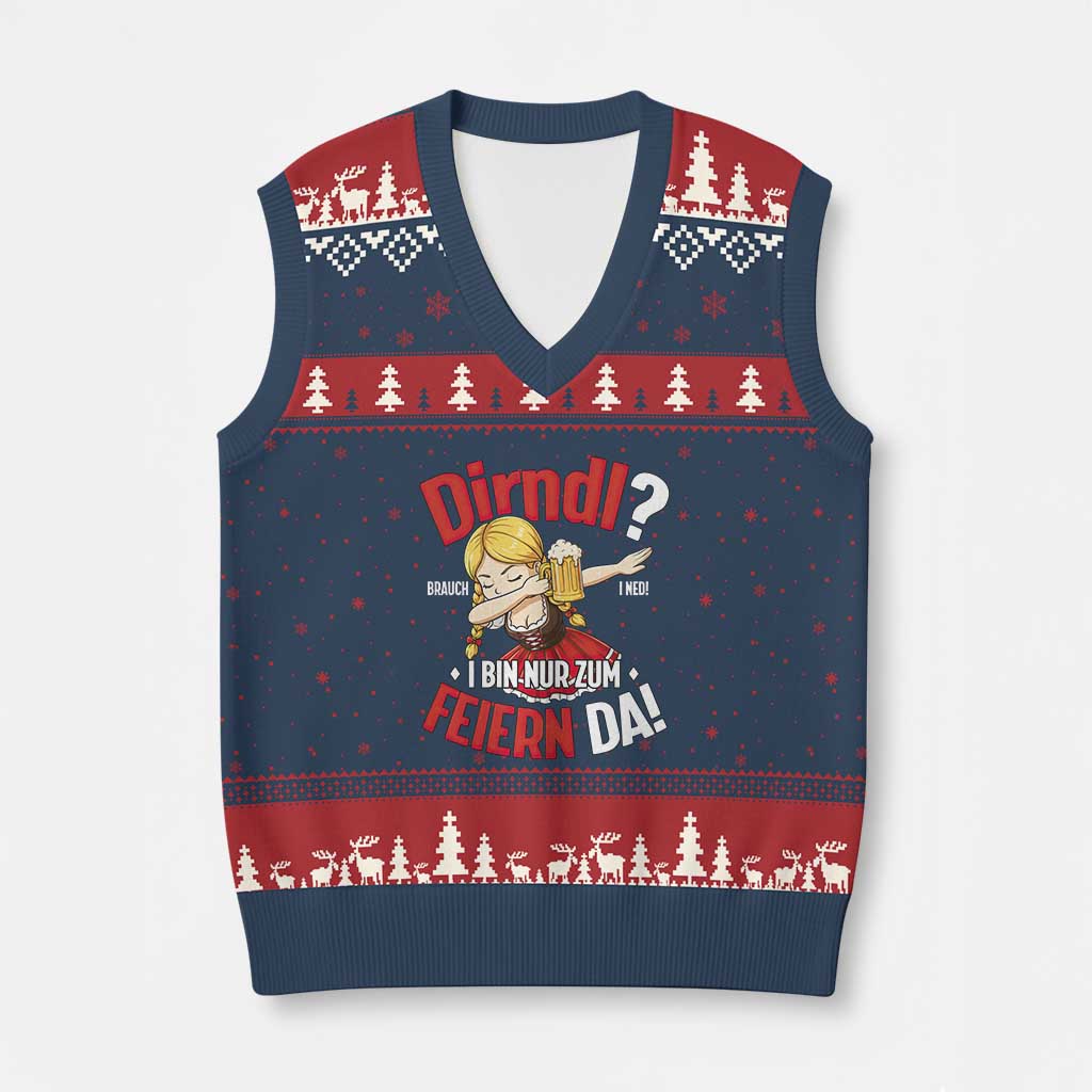 Funny Oktoberfest Dab Girl V-Neck Knit Sweater Vest Dirndl I Bin Nur Zum Feiern Da Party TS02 Navy Red Print Your Wear