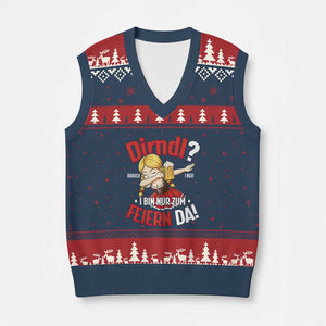 Funny Oktoberfest Dab Girl V-Neck Knit Sweater Vest Dirndl I Bin Nur Zum Feiern Da Party TS02 Navy Red Print Your Wear