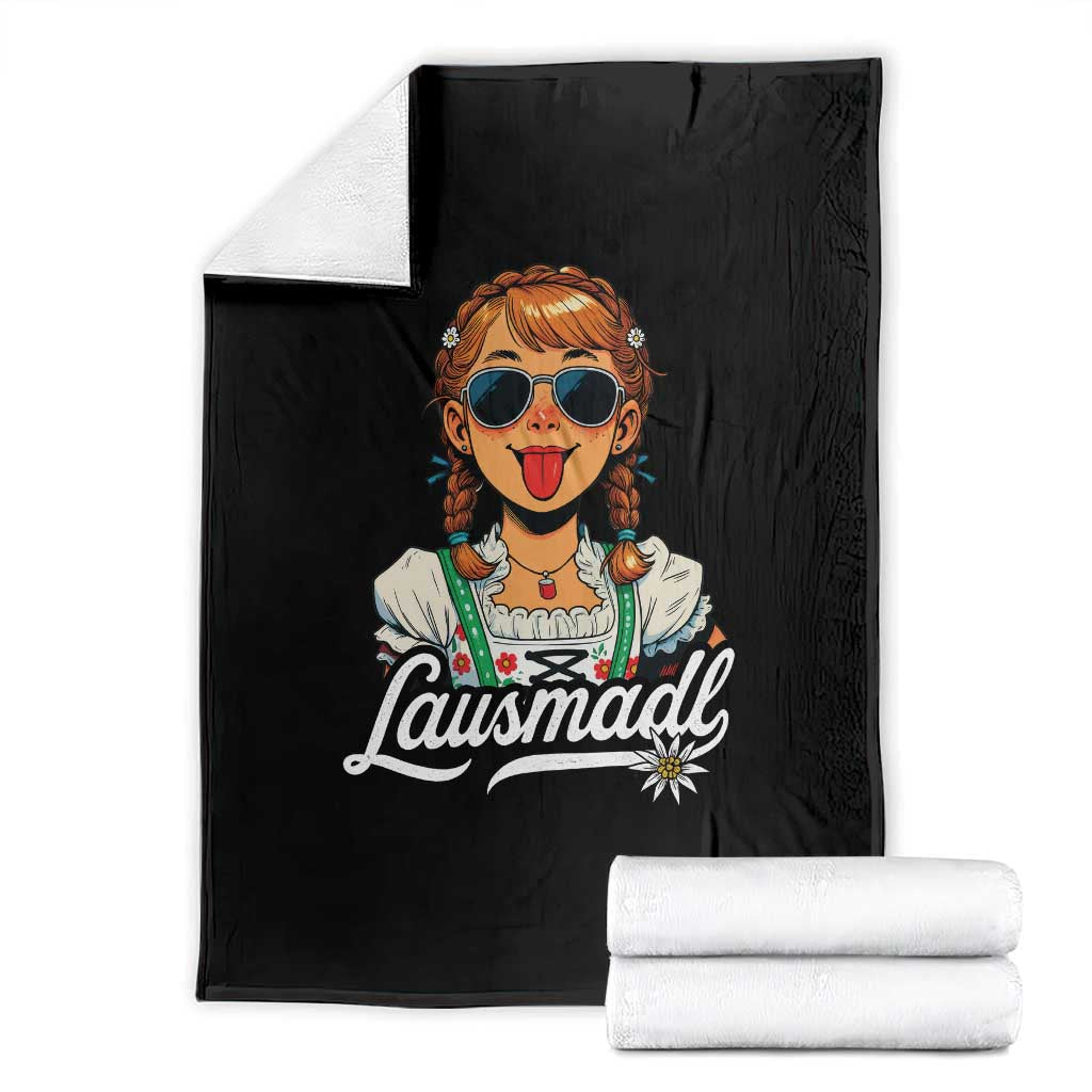 Funny Lausmadl Oktoberfest Throw Blanket Bavarian Girl with Braids Sunnies and Sass TS02 Black Print Your Wear