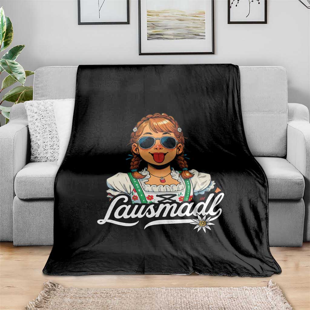 Funny Lausmadl Oktoberfest Throw Blanket Bavarian Girl with Braids Sunnies and Sass TS02 Print Your Wear
