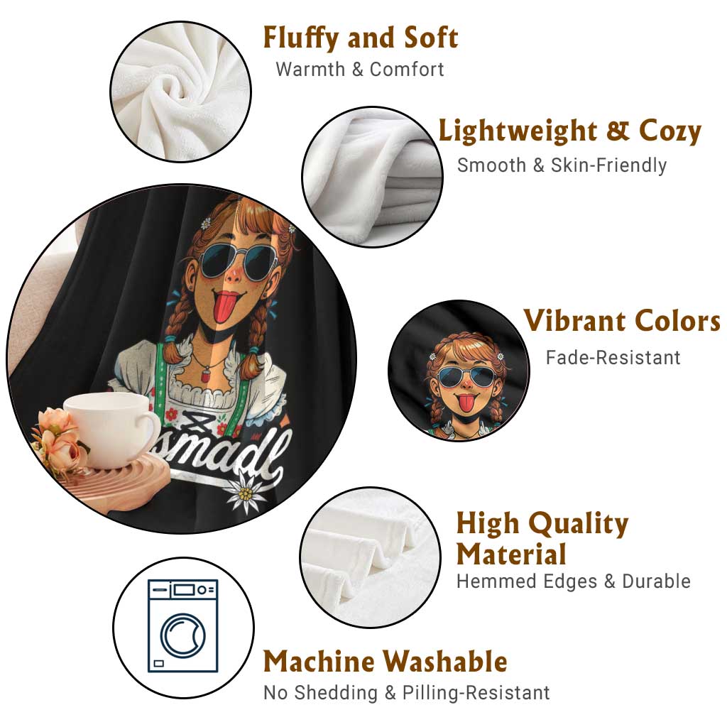 Funny Lausmadl Oktoberfest Throw Blanket Bavarian Girl with Braids Sunnies and Sass TS02 Print Your Wear