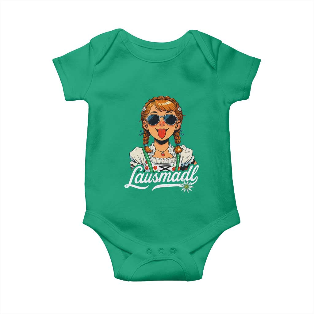 Funny Lausmadl Oktoberfest Baby Onesie Bavarian Girl with Braids Sunnies and Sass TS02 Irish Green Print Your Wear