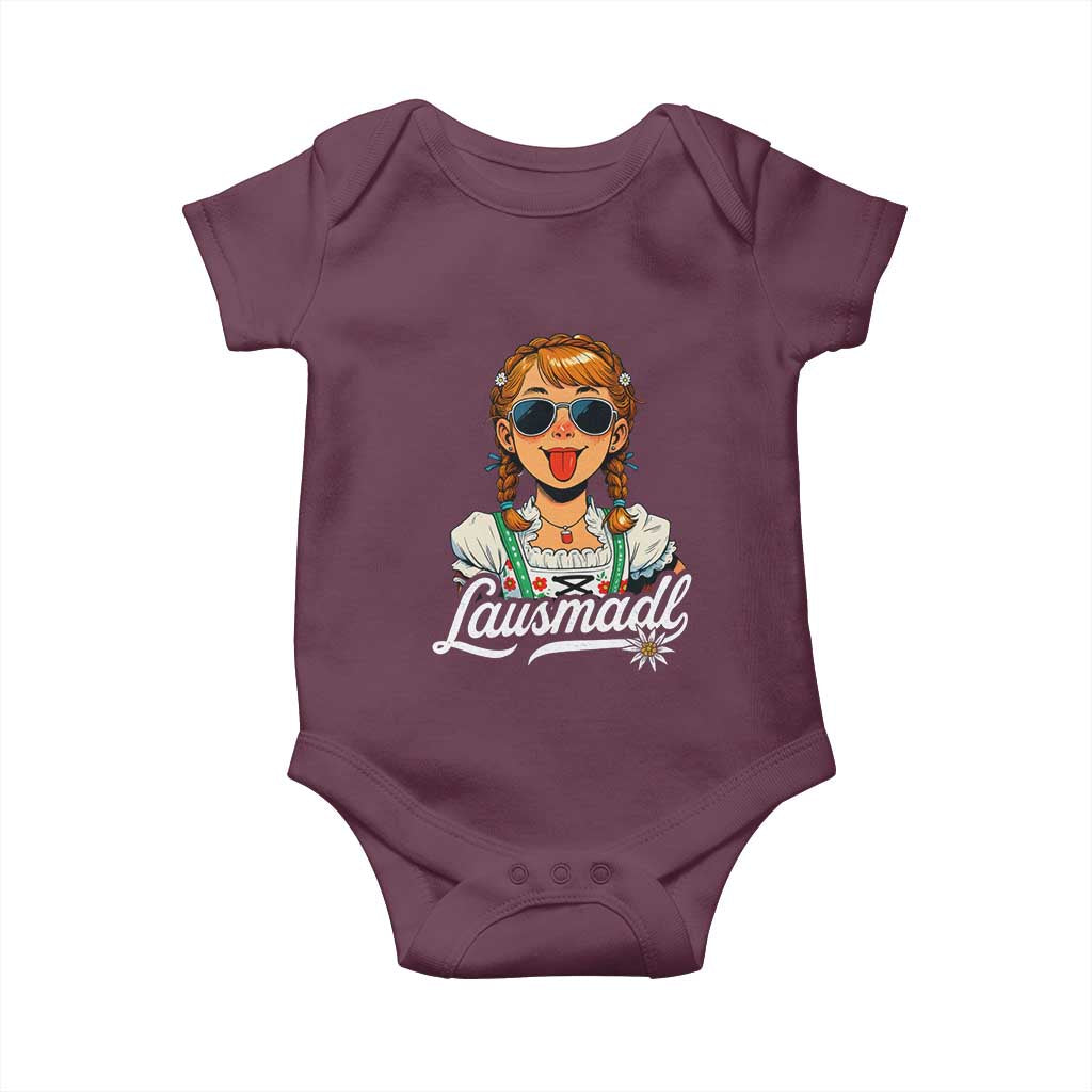 Funny Lausmadl Oktoberfest Baby Onesie Bavarian Girl with Braids Sunnies and Sass TS02 Maroon Print Your Wear