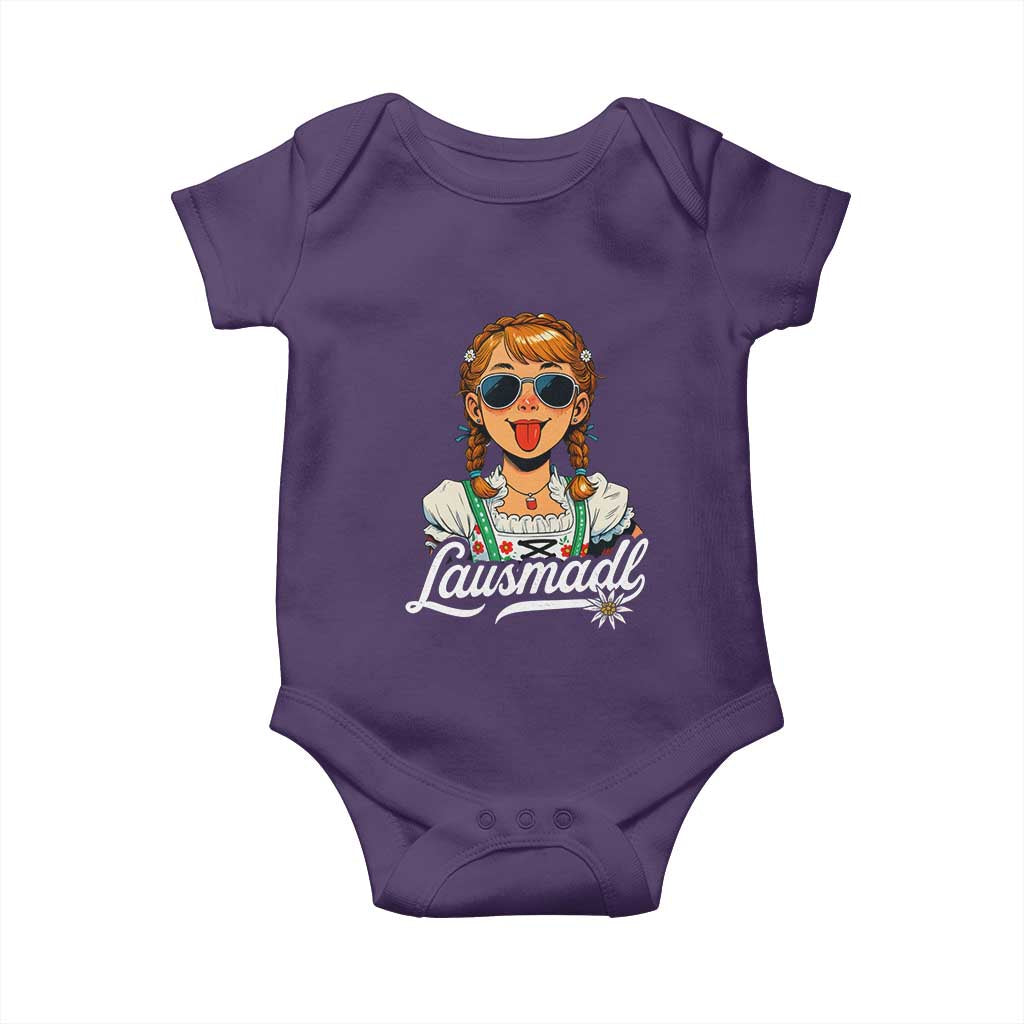 Funny Lausmadl Oktoberfest Baby Onesie Bavarian Girl with Braids Sunnies and Sass TS02 Purple Print Your Wear