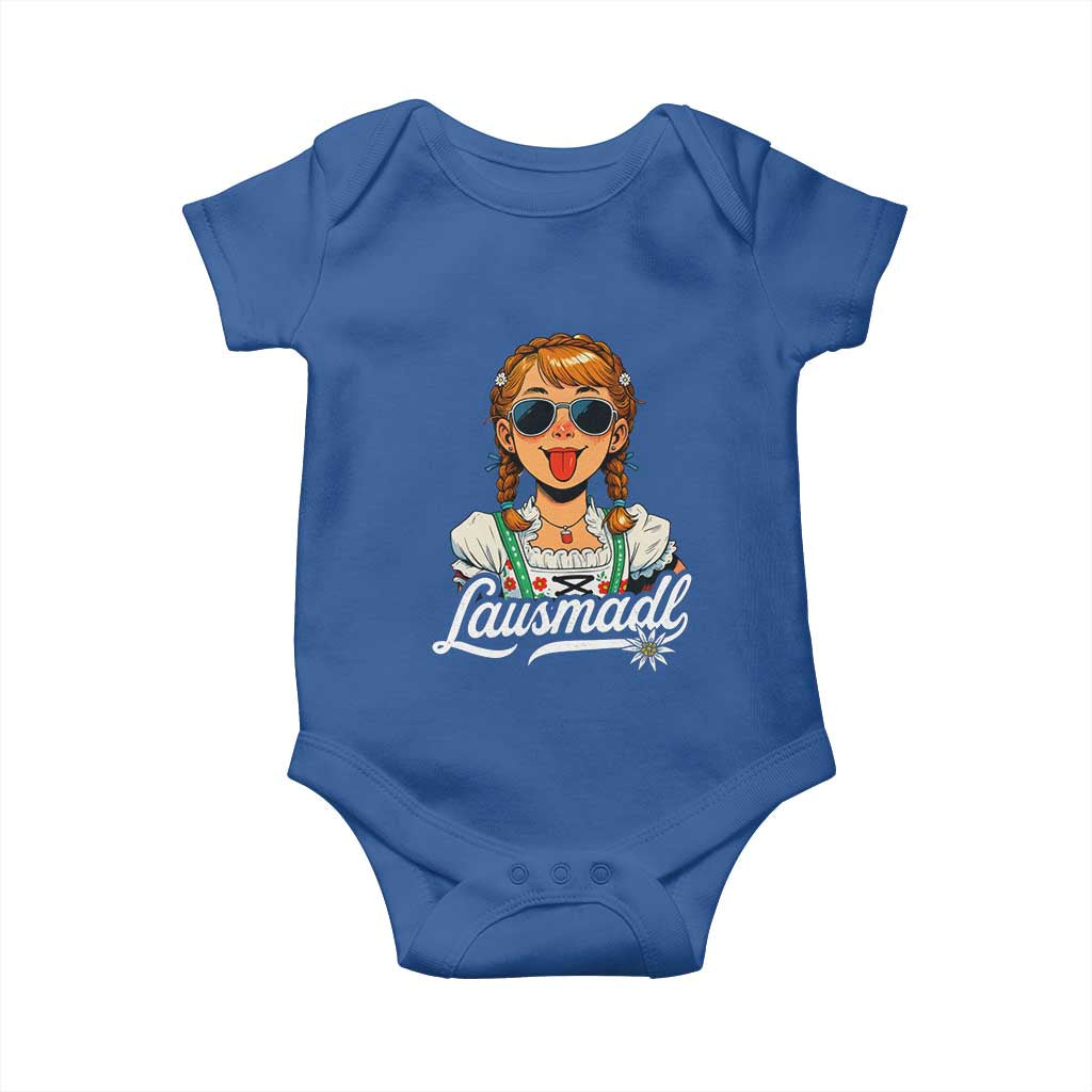 Funny Lausmadl Oktoberfest Baby Onesie Bavarian Girl with Braids Sunnies and Sass TS02 Royal Blue Print Your Wear
