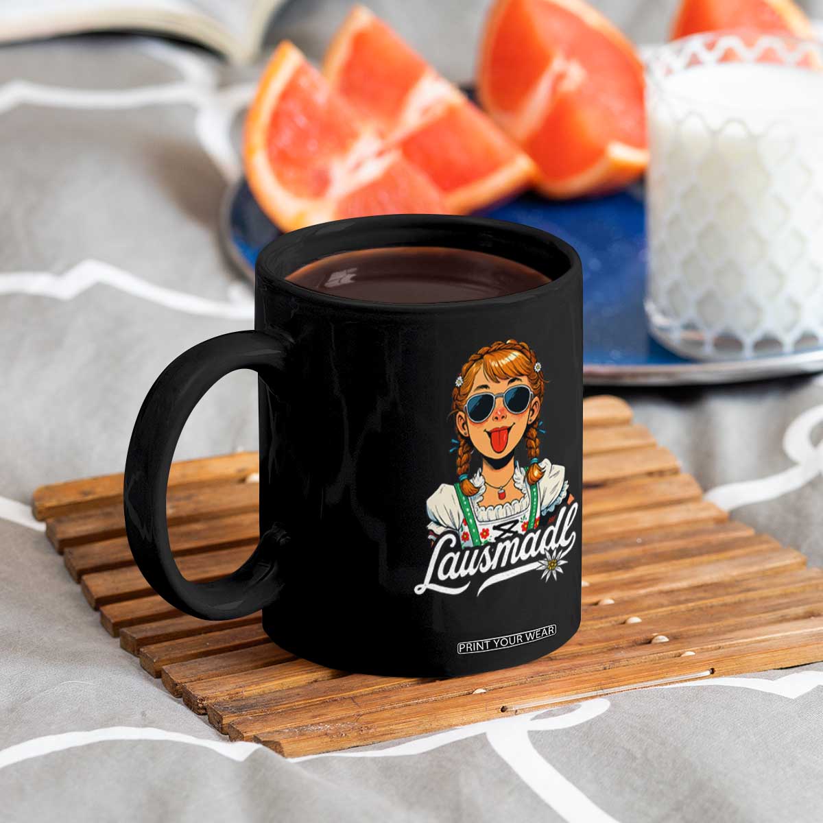 Funny Lausmadl Oktoberfest Coffee Mug Bavarian Girl with Braids Sunnies and Sass TS02 Print Your Wear