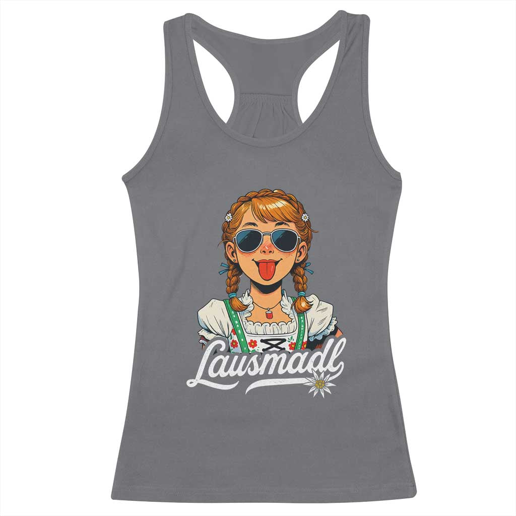 Funny Lausmadl Oktoberfest Racerback Tank Top Bavarian Girl with Braids Sunnies and Sass TS02 Charcoal Print Your Wear