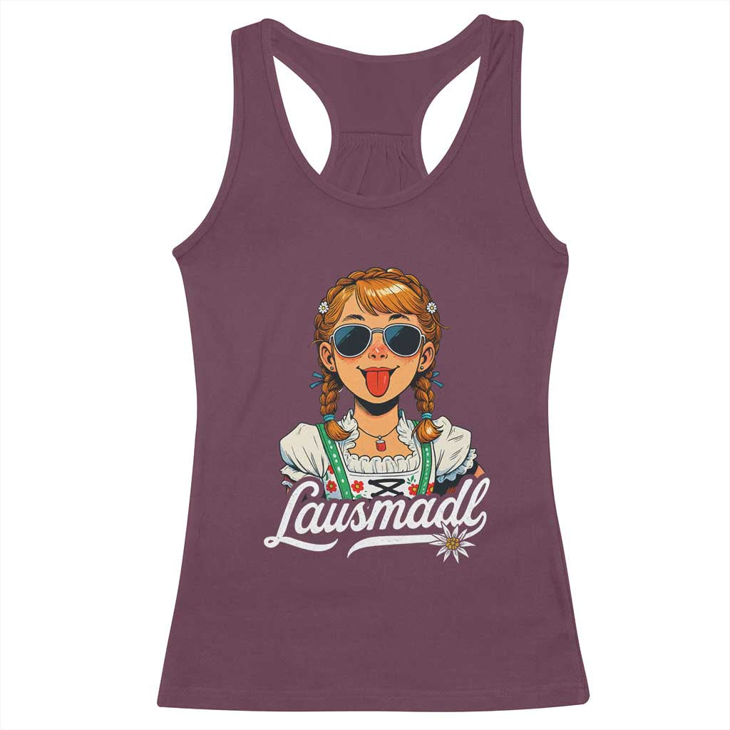 Funny Lausmadl Oktoberfest Racerback Tank Top Bavarian Girl with Braids Sunnies and Sass TS02 Maroon Print Your Wear
