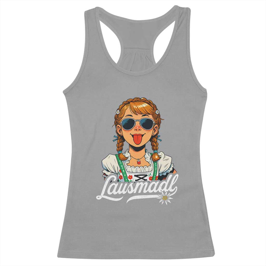 Funny Lausmadl Oktoberfest Racerback Tank Top Bavarian Girl with Braids Sunnies and Sass TS02 Sport Gray Print Your Wear