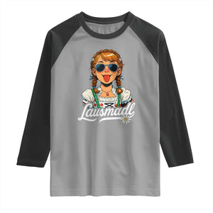 Funny Lausmadl Oktoberfest Raglan Shirt Bavarian Girl with Braids Sunnies and Sass TS02 Sport Gray Black Print Your Wear