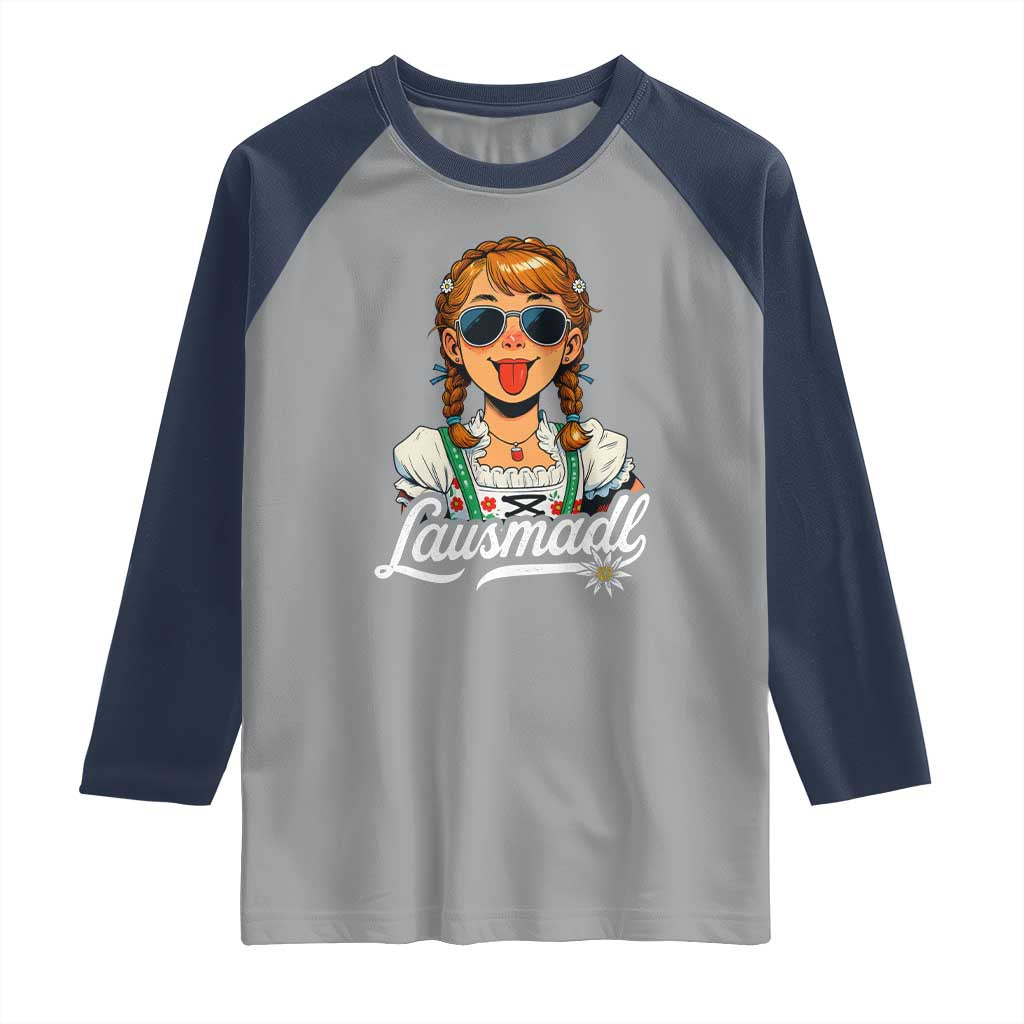 Funny Lausmadl Oktoberfest Raglan Shirt Bavarian Girl with Braids Sunnies and Sass TS02 Sport Gray Navy Print Your Wear