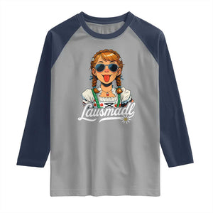 Funny Lausmadl Oktoberfest Raglan Shirt Bavarian Girl with Braids Sunnies and Sass TS02 Sport Gray Navy Print Your Wear