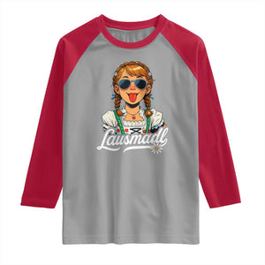 Funny Lausmadl Oktoberfest Raglan Shirt Bavarian Girl with Braids Sunnies and Sass TS02 Sport Gray Red Print Your Wear