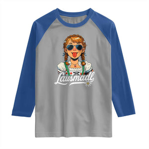 Funny Lausmadl Oktoberfest Raglan Shirt Bavarian Girl with Braids Sunnies and Sass TS02 Sport Gray Royal Print Your Wear