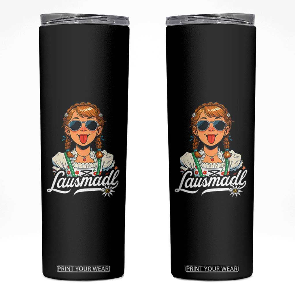 Funny Lausmadl Oktoberfest Skinny Tumbler Bavarian Girl with Braids Sunnies and Sass TS02 Black Print Your Wear