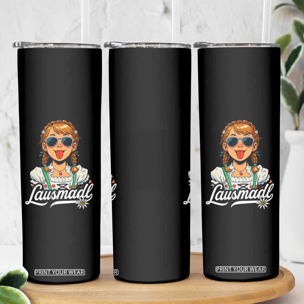 Funny Lausmadl Oktoberfest Skinny Tumbler Bavarian Girl with Braids Sunnies and Sass TS02 Print Your Wear