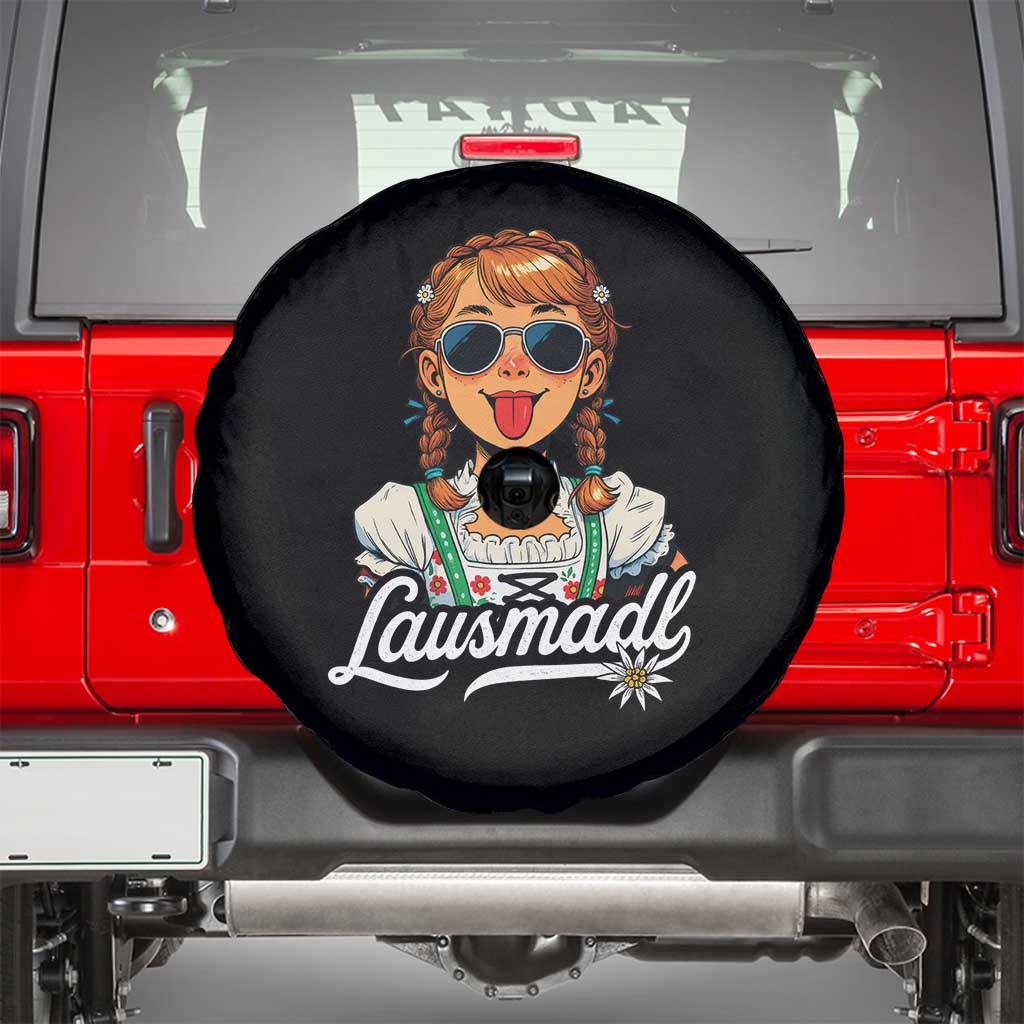 Funny Lausmadl Oktoberfest Spare Tire Cover Bavarian Girl with Braids Sunnies and Sass TS02 Black Print Your Wear