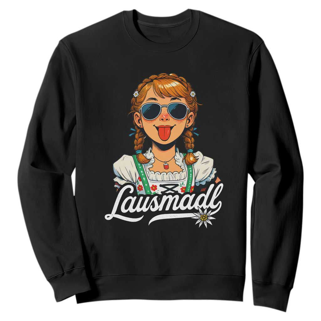 Funny Lausmadl Oktoberfest Sweatshirt Bavarian Girl with Braids Sunnies and Sass TS02 Black Print Your Wear