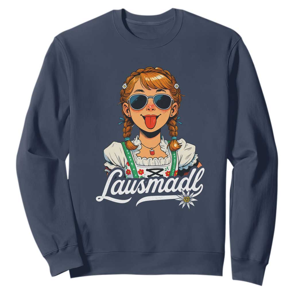 Funny Lausmadl Oktoberfest Sweatshirt Bavarian Girl with Braids Sunnies and Sass TS02 Navy Print Your Wear