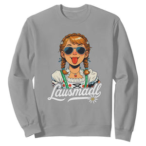 Funny Lausmadl Oktoberfest Sweatshirt Bavarian Girl with Braids Sunnies and Sass TS02 Sport Gray Print Your Wear