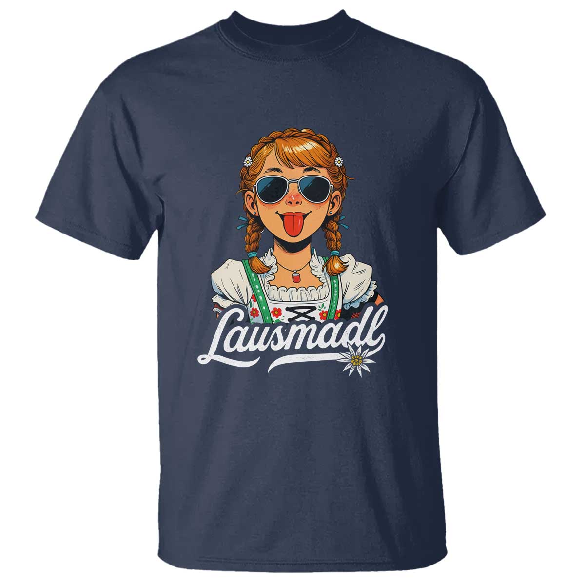 Funny Lausmadl Oktoberfest T Shirt Bavarian Girl with Braids Sunnies and Sass TS02 Navy Print Your Wear